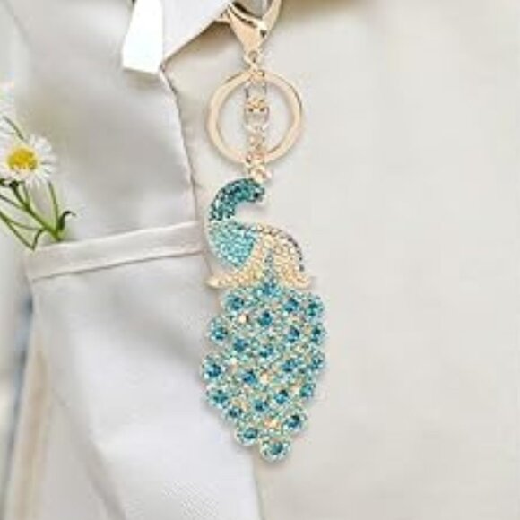 Peacock Crystal Rhinestone Keychain Bag Charm - Picture 15 of 15
